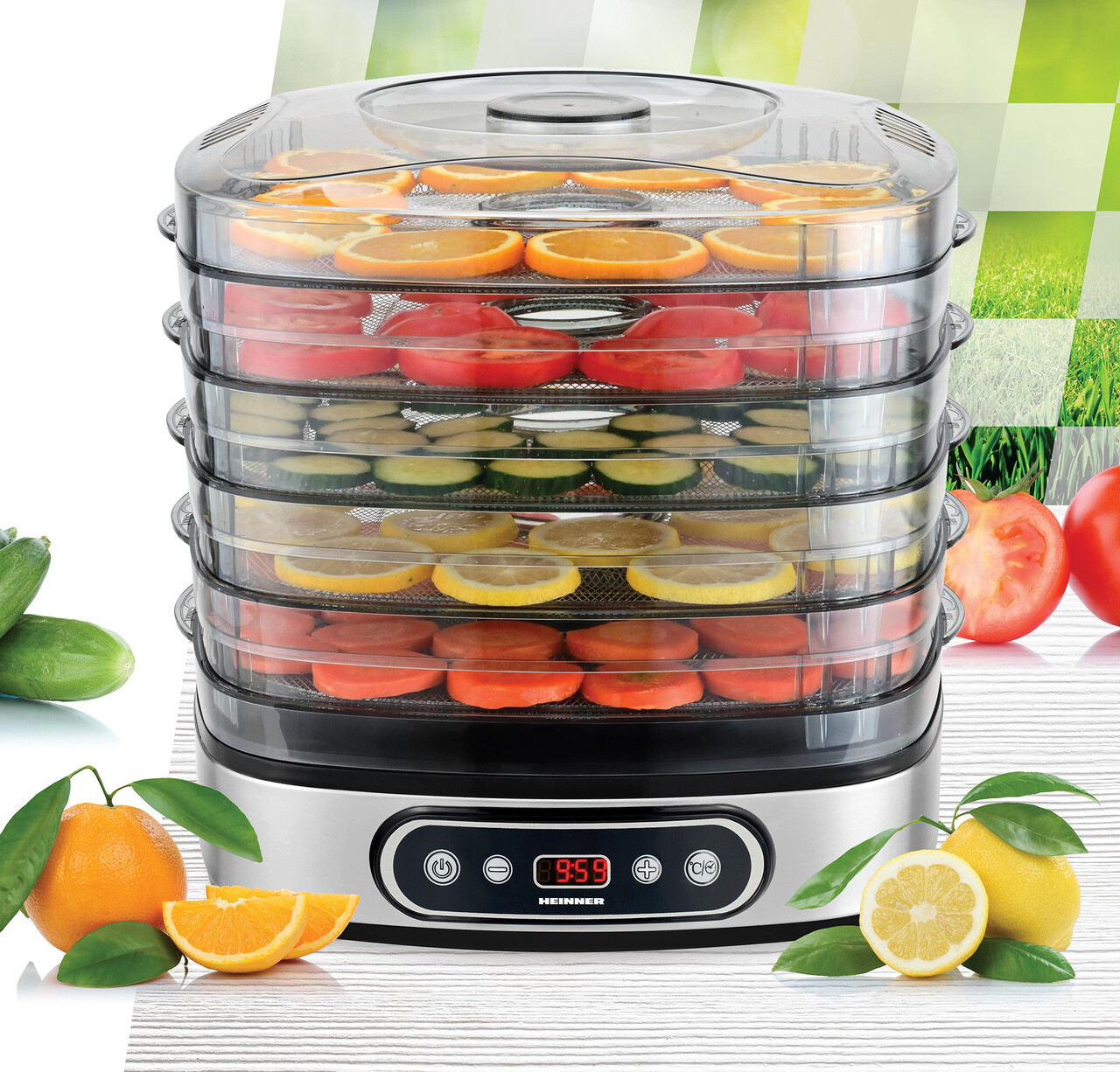 Deshidrator fructe si legume FreshDehydrate, Heinner, 320-380W, plastic/inox, argintiu/transparent - imagine 5